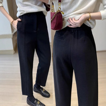 韩版软弱 高货 拼缝修腿羊驼绒西裤小个子秋冬气质毛呢九分奶奶裤