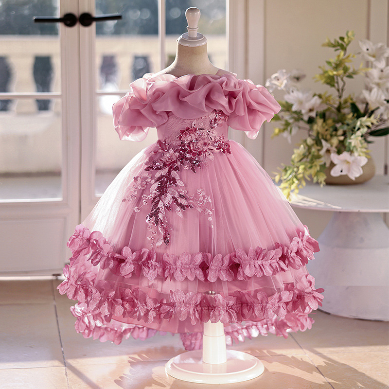 Vestido infantil transfronterizo, vestido de novia de alta gama, vestido de princesa, vestido de actuación de piano para niña de las flores, vestido hinchado para niña