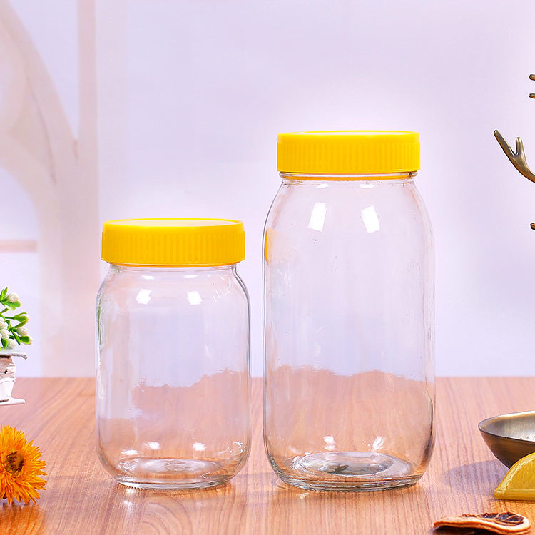 蜂蜜玻璃瓶二斤装塑料盖密封罐大口圆形储物罐批发一斤装蜂蜜瓶子