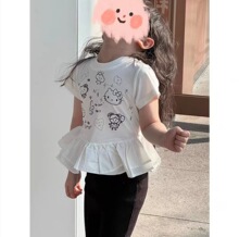 【清仓特价！不退换】女童套装花边kitty猫卡通印花体恤黒喇叭裤