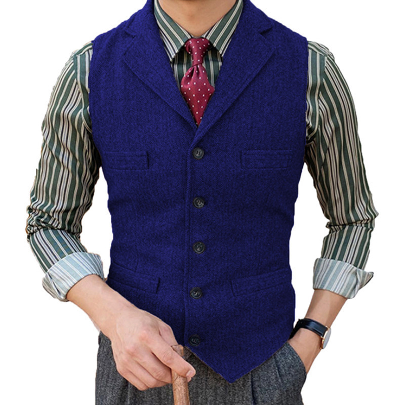 2025 Men's Suit Vest Foreign Trade Slim Herringbone Vest Single Breasted Casual Vest Groom Business Vest