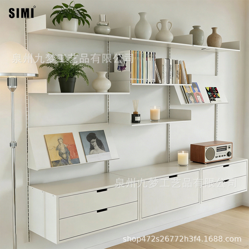 Minimalist Vitsoe track shelf, wall-mounted display rack for living room, floating bookshelf, metal storage rack