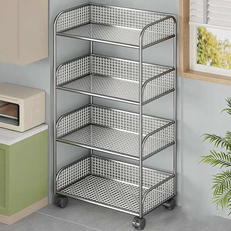 Kitchen Storage Rack Removable Multi-Layer Shelf Household Multi-Functional Floor-To-Ceiling Wheeled Vegetable Layered Storage Cart