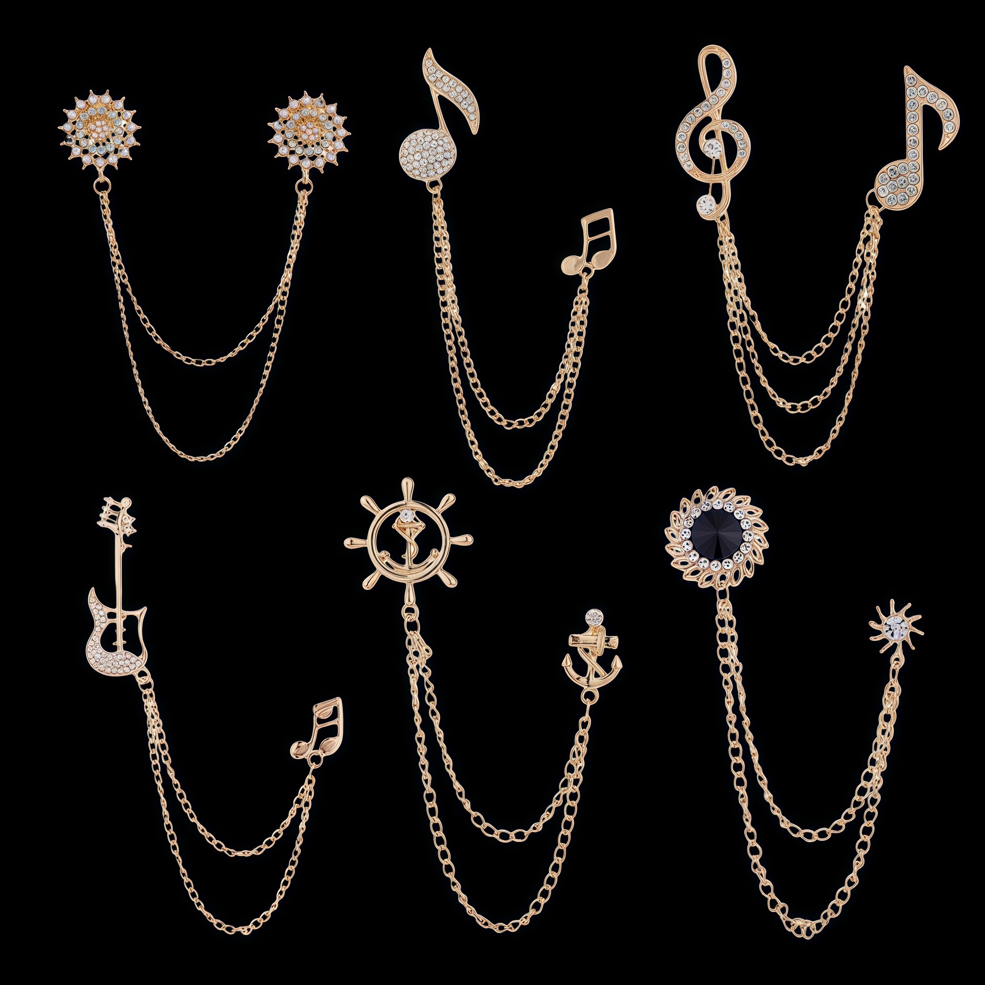 韩版潮流音符胸针男女西服流苏链别针水晶胸针徽章披肩扣饰品批发