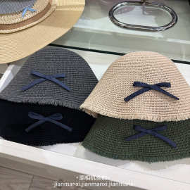 牛仔蝴蝶结装饰毛边圆顶水桶针织帽子女秋冬新款减龄品质帽