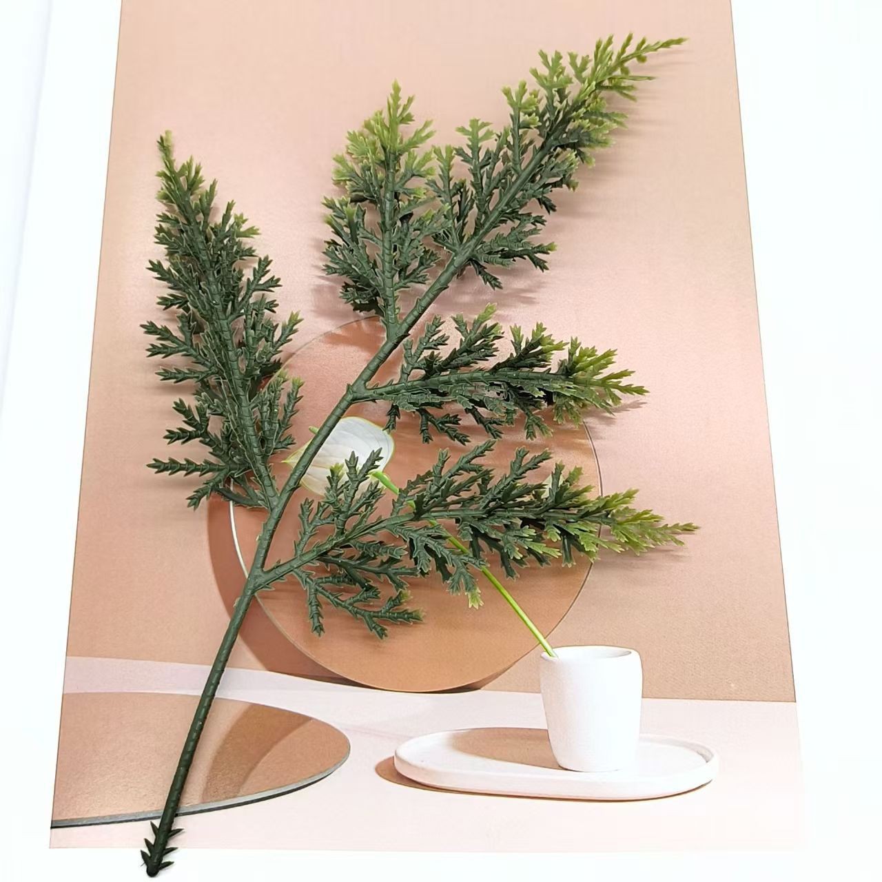 跨境圣诞节壁炉绿植仿真花装饰塑料软松枝藤条小水草摆件高仿真