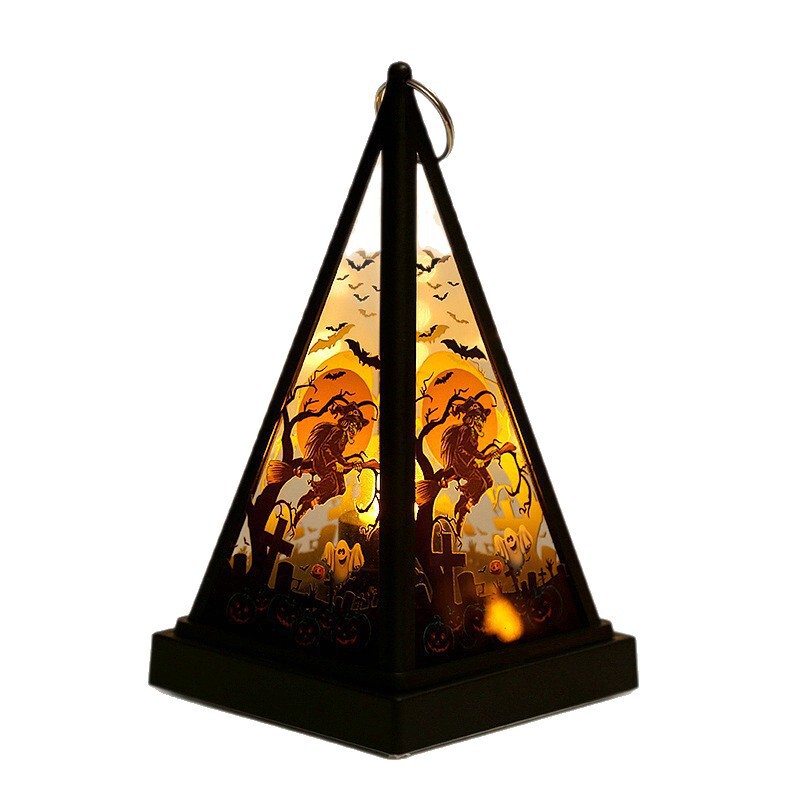 Cross-border Halloween decorations triangular square-bottom wind lantern electronic candle light 26 new styles cultural and creative props decorative small lantern