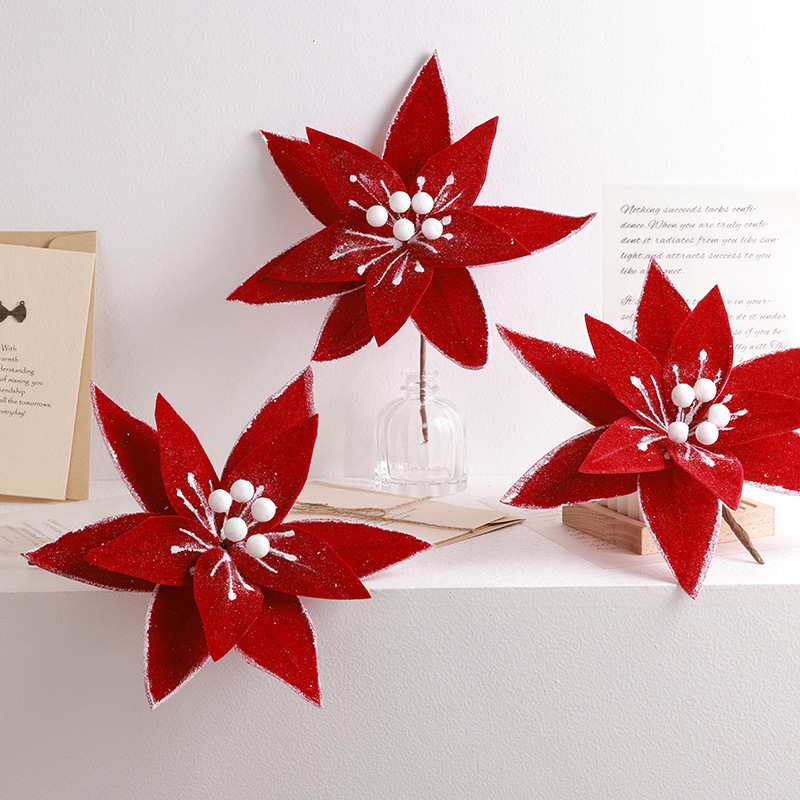 Decoraciones de Navidad 25cm flores de Navidad blancas retro imitación floral botella de diseño props flores falsas flores hechas a mano