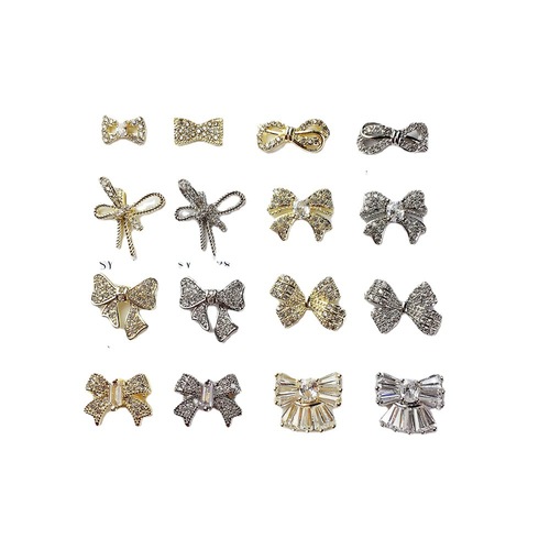 Nail art plated with real gold zircon jewelry love bow full zirconium bow internet celebrity same style streamer bow manicure