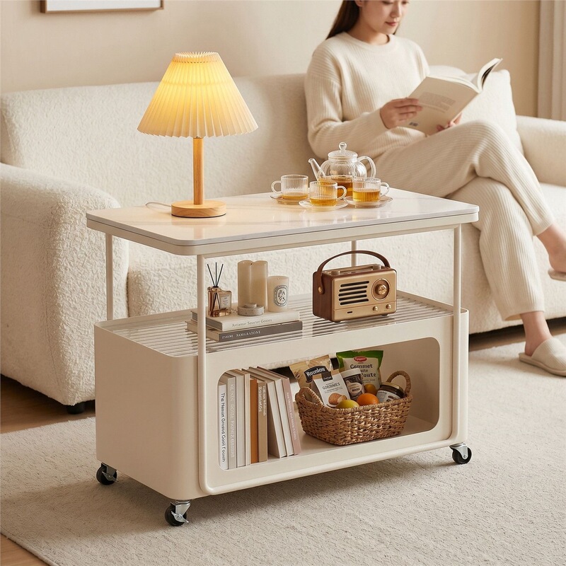 Living room sofa movable side table, household rock slab small trolley, side coffee table, corner table, small table, 2026 new model