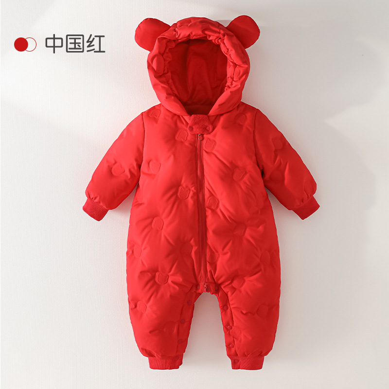 Chaqueta de plumas de una pieza para bebés y niños pequeños Ropa de gatear para niñas recién nacidos engrosada otoño e invierno nueva ropa de salida mameluco con capucha