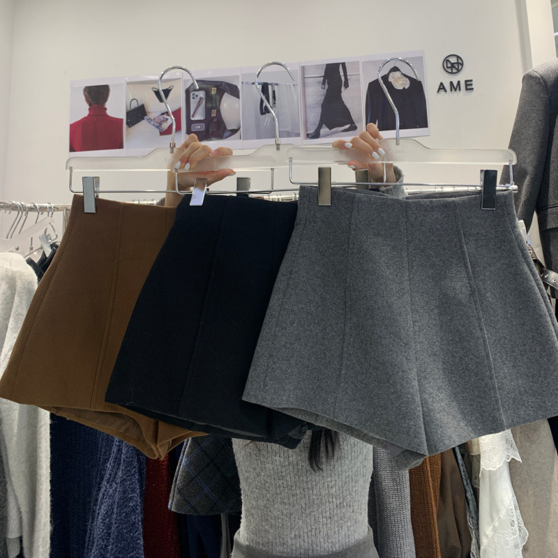 Autumn and Winter Thickened Wool Casual Shorts High Waist Belly Slimming Wide Leg Pants Outwear A- Shoes Korean Style Women's Team