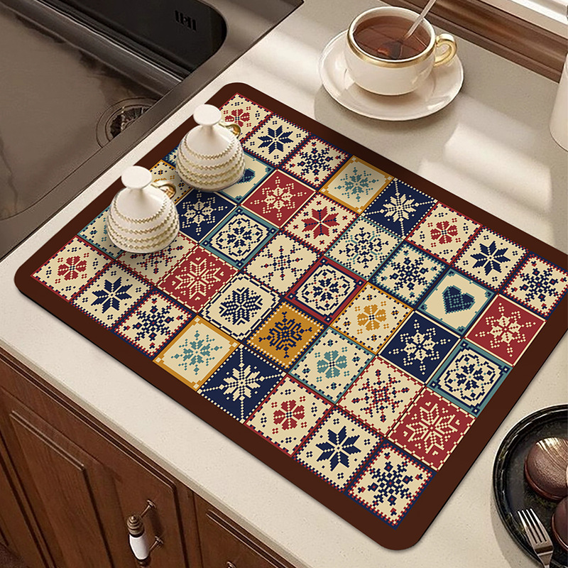 Cocina retro cojín de drenaje cojín antideslizante mesa de comedor cojín de aislamiento térmico resistente al desgaste cojín de barro de diatomas de absorción de agua de secado rápido