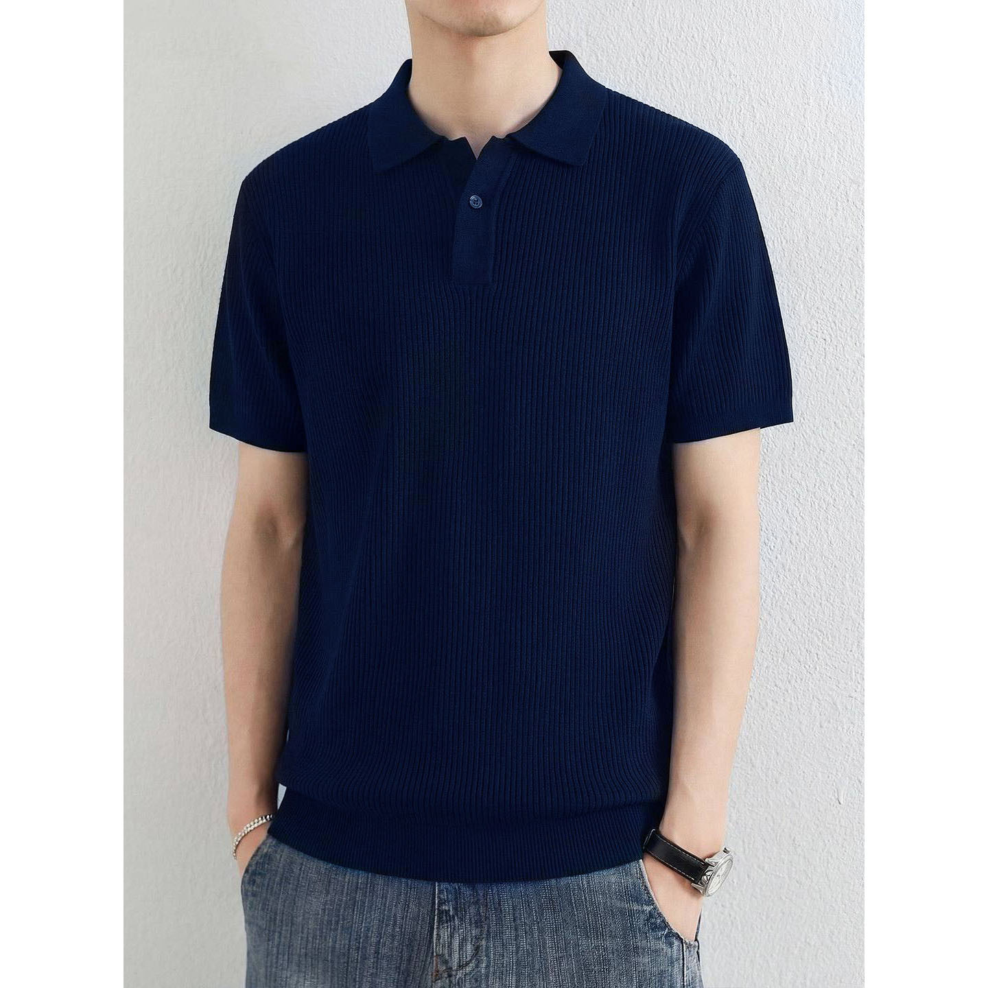 Polo camiseta de punto camiseta de manga corta camiseta de hombre cuello en V Paul color antiguo viento de negocios de verano fábrica transfronteriza al por mayor
