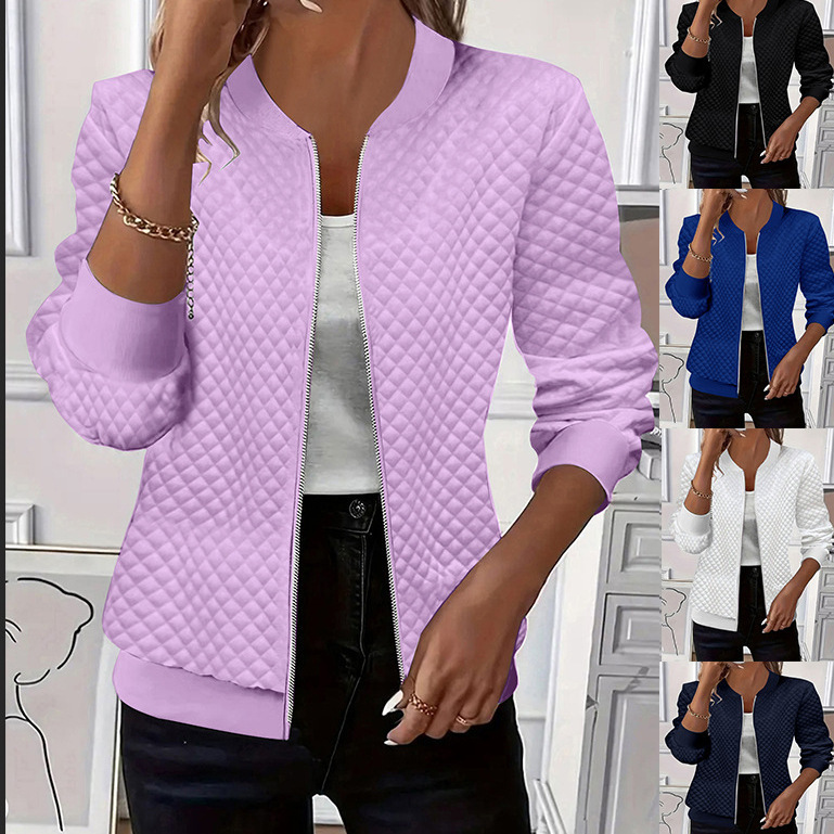 2025 Independent Station Wish Amazon Tume Popular Autumn and Winter Pure Color Long-Sleeved Knitted Zipper Jacket Women's Clothing
