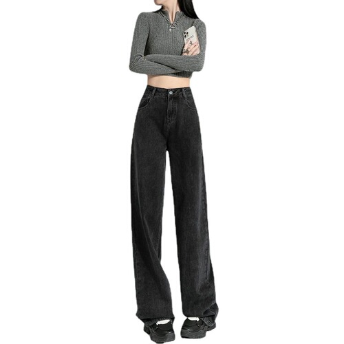 Women's Tall Waist Wide Leg Jeans for Autumn and Winter - New Style, Sheer Sensation, Slimming, Tall-Showing, Straight Tube, Floor-Length Wide Pants
