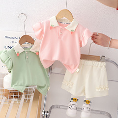 女童夏裝套裝2024新款兒童寶寶夏季短袖POLO衫兩件套嬰兒夏季潮衣