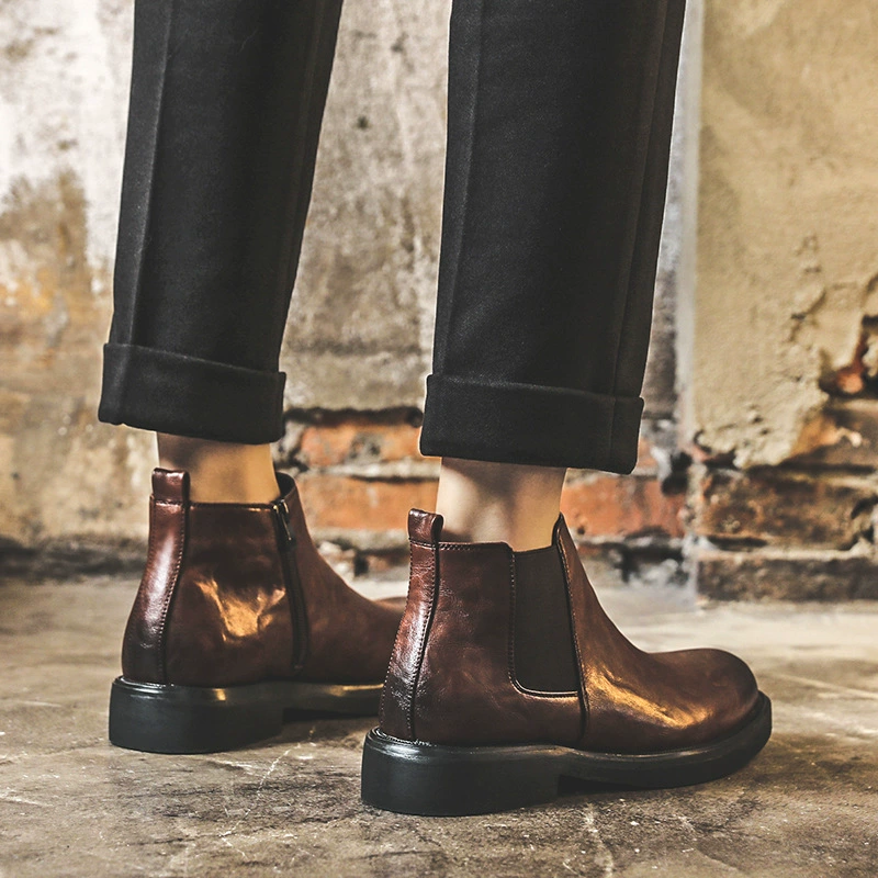 Мартинсы челси в английском стиле, мужские низкие туфли из кожи, низкие ботинки для отдыха с острым носом, британский стиль