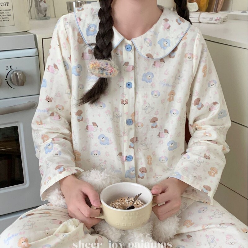 24 Fall/Winter Cotton Class A Double-layer Yarn Cute Age-reducing Pajamas Doll Collar Home Clothes Puff Dog