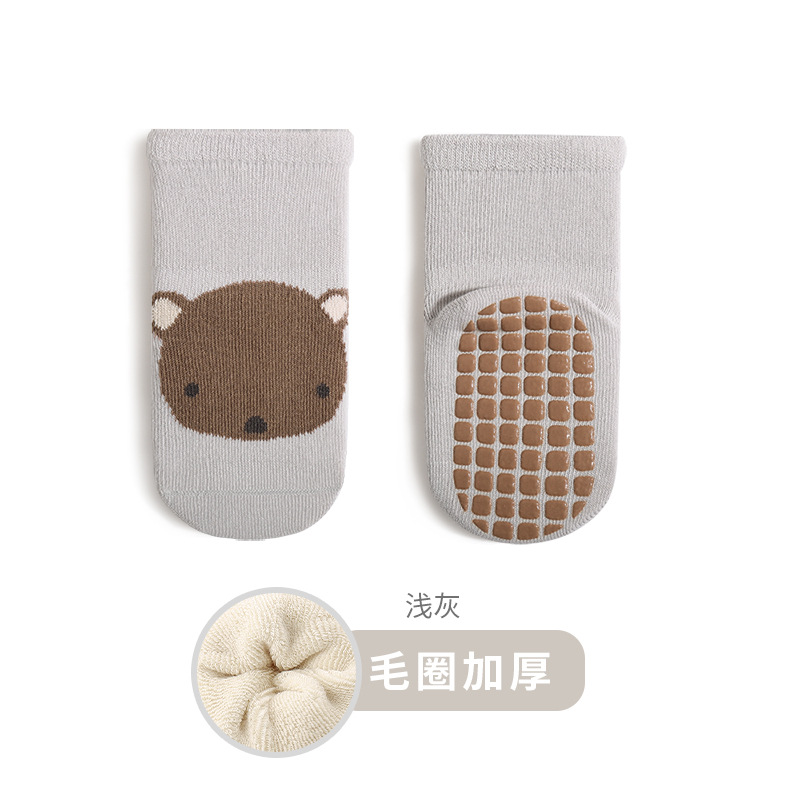 2023 invierno nuevo bebé piso calcetines engrosada Terry bebé antideslizante niño Calcetines niños y niñas calcetines de algodón sin hueso