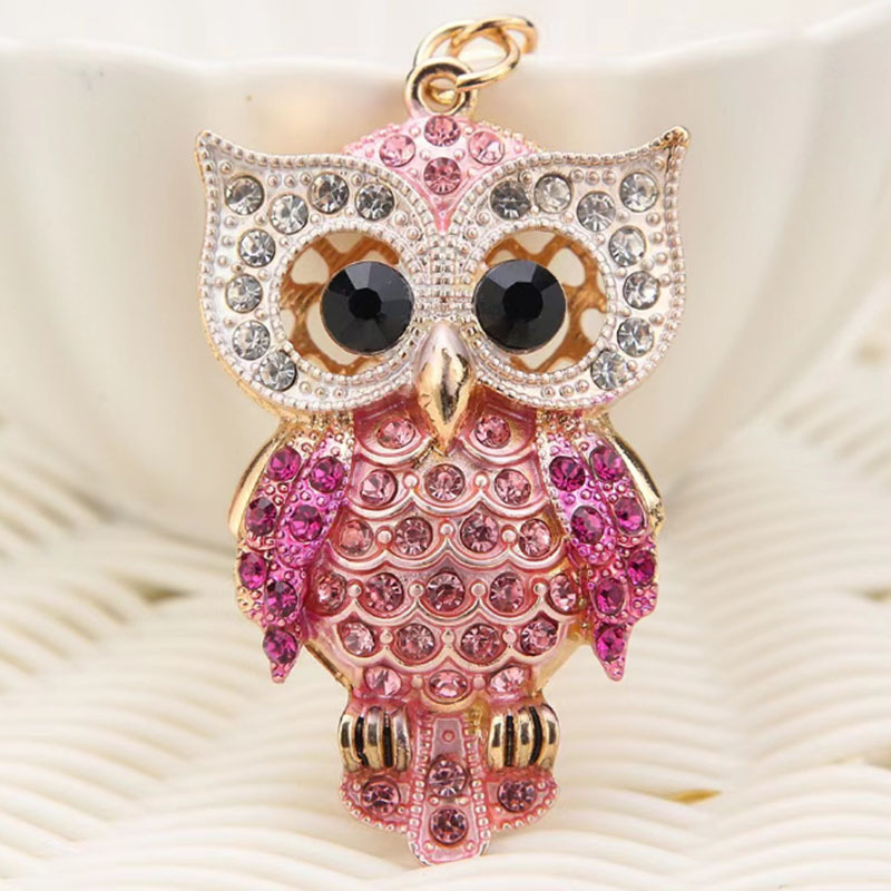 Hot-Selling Cross-Border Metal Diamond-Encrusted Keychain Car Women's Bag Owl Pendant Manufacturer Wholesale