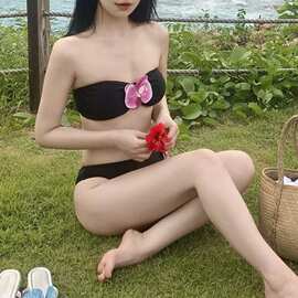 性感纯欲比基尼分体裹胸小香风ins度假风沙滩海边绝美温泉泳衣女