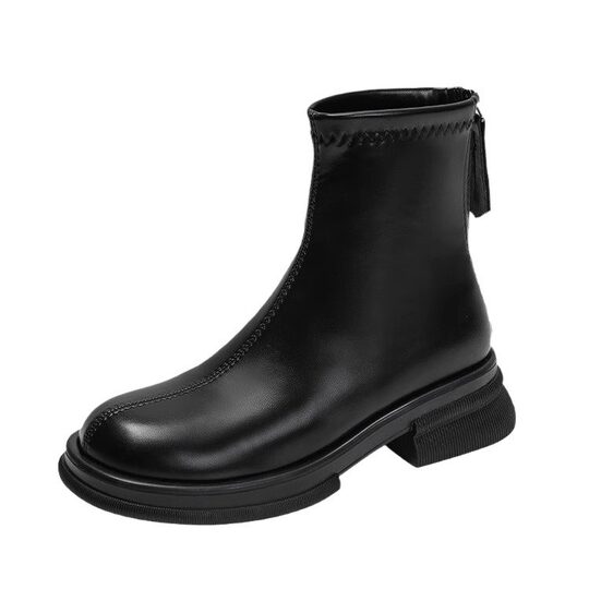 Stretch Thick-soled Short Boots for Women 2024 New British Style Boots Back Zipper Slim Brown Autumn and Winter Super Hot Women's Boots