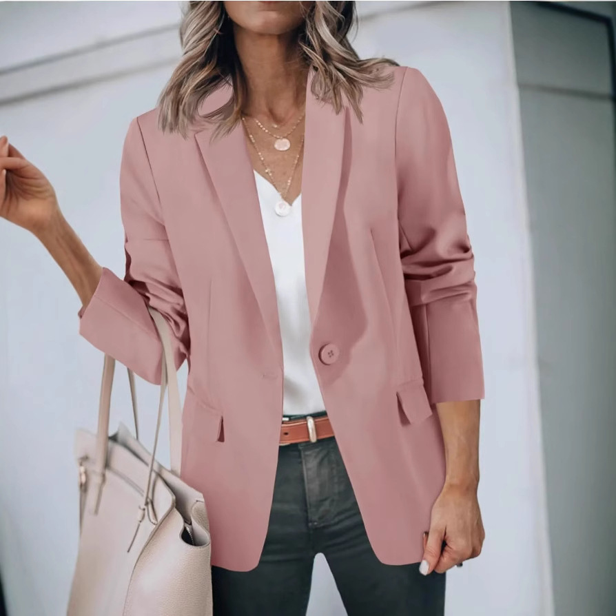 2024 Autumn/Winter European and American Amazon Women's Clothing: Front-opening lapel long-sleeved suit with one-button Casual Office Suit