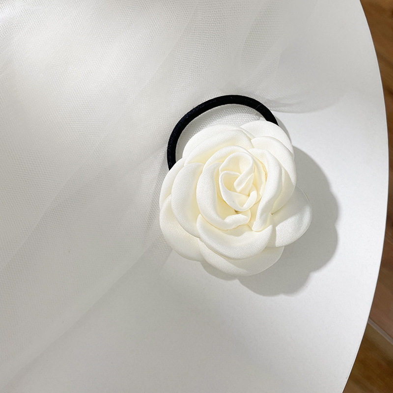レトロな小香風の髪紐の女性のツバキの花の髪紐の白いバラの気質の髪輪の百合の皮の筋の頭飾りの髪飾り|undefined
