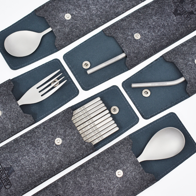 ✅K9HX批发钛筷子家用纯钛合金筷叉勺子吸管套装礼品婴幼儿钛金餐