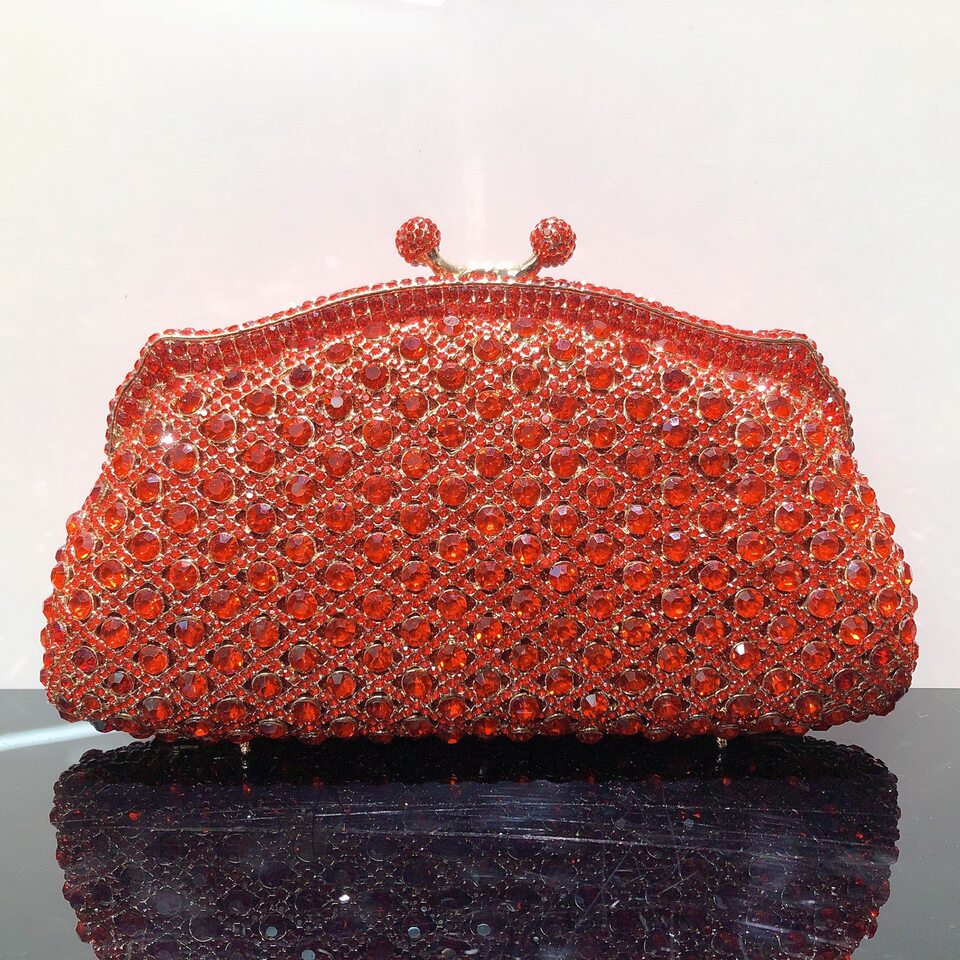 Túi clutch dạ tiệc đính kim cương pha lê tay cầm — Màu vàng