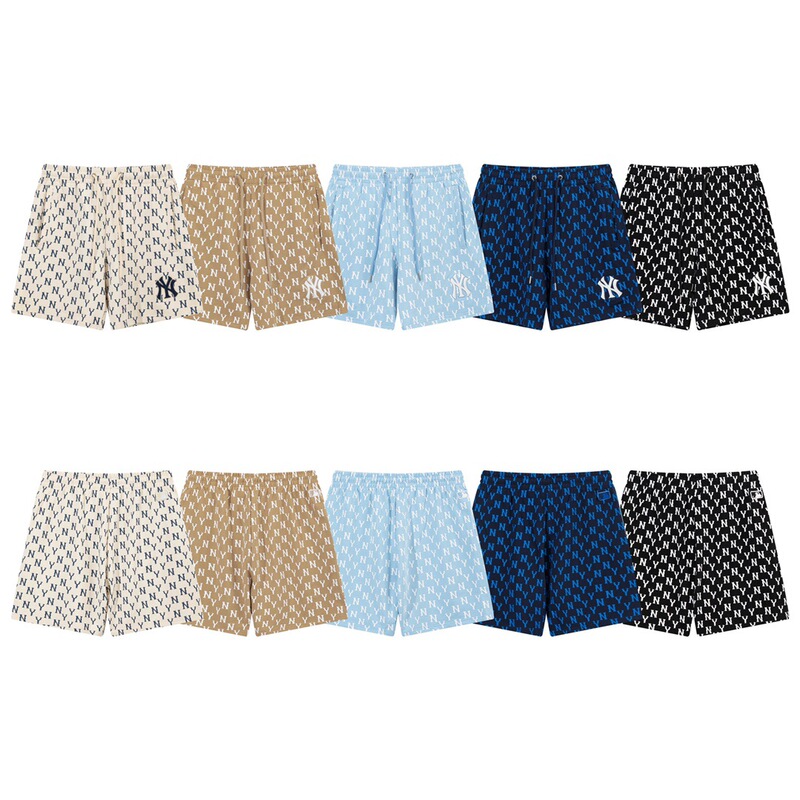 Mlb High-End Version All-Over Monogram Print Summer Shorts for Men and Women, Comfortable Casual Loose Fit Versatile Five-Point Shorts