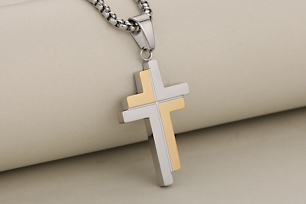 Simple Style Cross 304 Stainless Steel Mixed Metal Plating Unisex Gold Plated Jewelry display picture 3