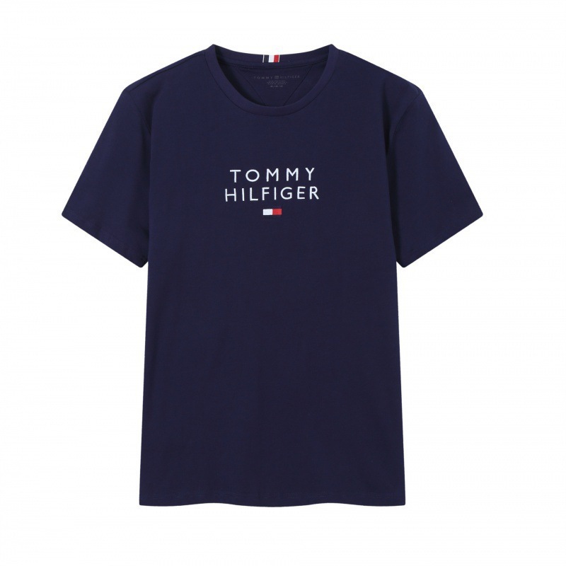Tommy トミー サマー メンズ ラウンドネック レター Tシャツ 半袖 スリム 刺繍 トップス カジュアル 万能 スポーツ コットン|undefined