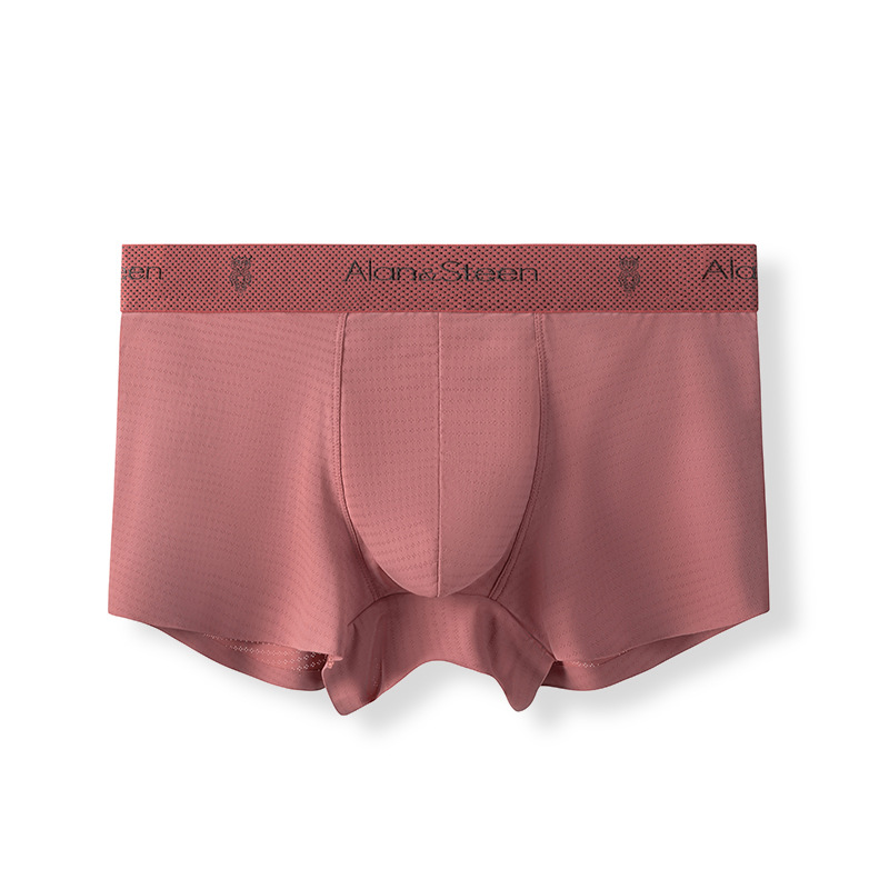 En caja sin costuras ropa interior de seda de hielo para hombres jóvenes boxeadores de color sólido malla de cintura media boxeadores transpirables sueltos verano