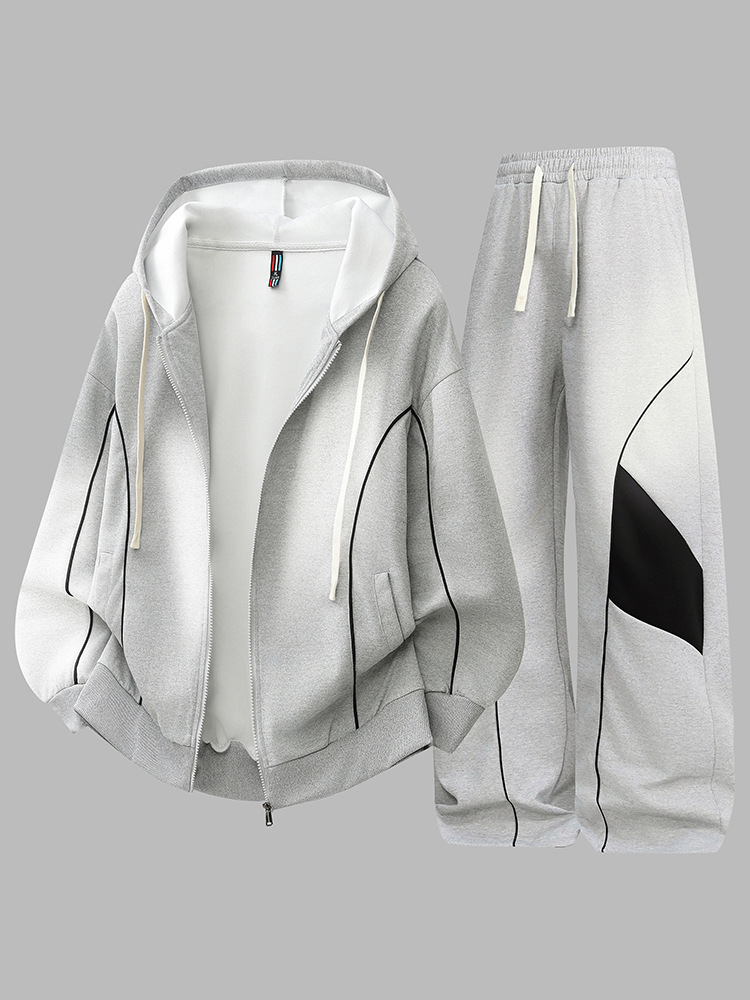 Primavera y otoño estilo de moda juvenil con capuz cardigan chaqueta chaqueta pantalón de abrigo hombre primavera y otoño suelto juego deportivo casual hombre