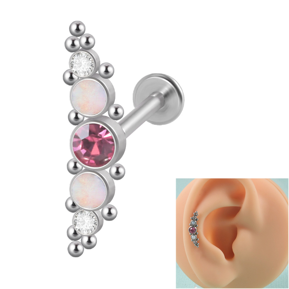 1 Piece Simple Style Round Stainless Steel Inlay Zircon Lip Stud Ear Studs display picture 2