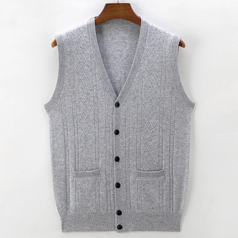 恒源祥 Autumn woolen cardigan, vest sleevless, knitted sweater, for middle age
