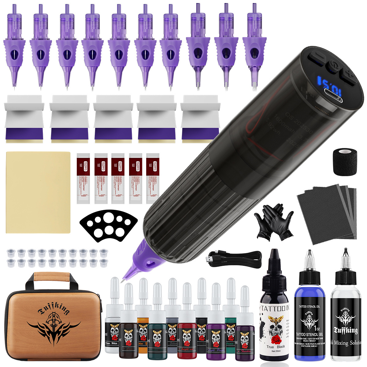 Principiantes punk estilo inalámbrico máquina de tatuaje conjunto completo de herramientas transfronterizas bolígrafo pegado equipo de tatuaje de aguja integral