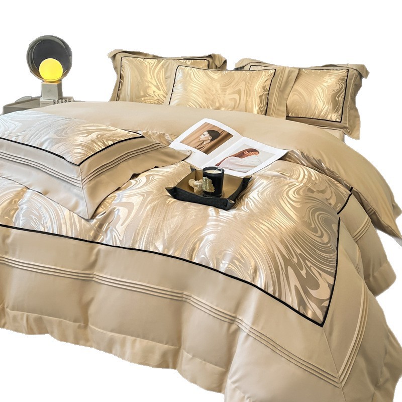 Luxuriöse Eisseide Satin Jacquard Bettwäsche 4-teiliges Set_voghion.com