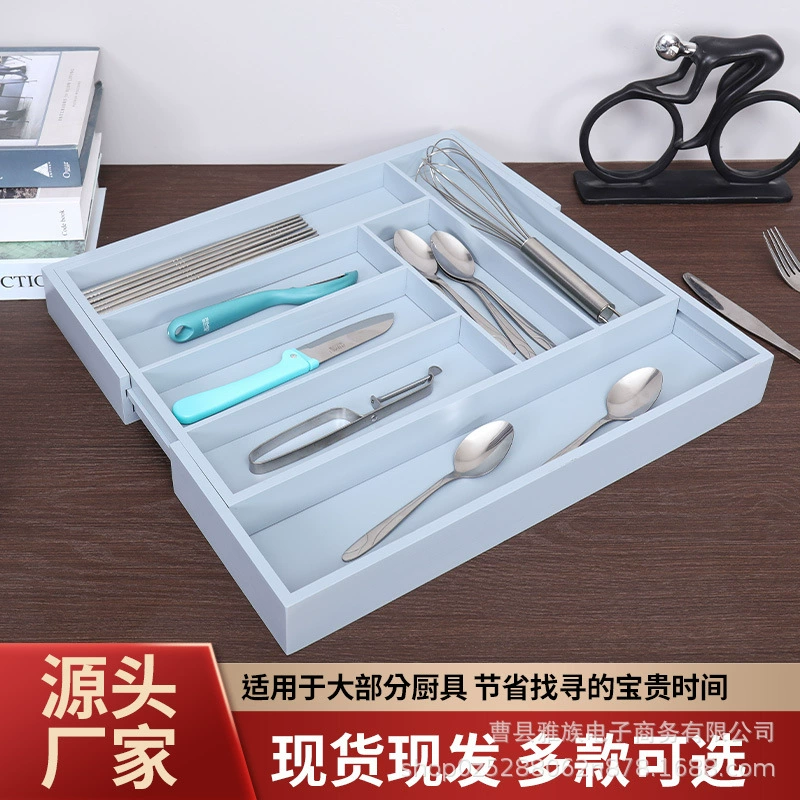 Бамбуковая раздвижная knife box разделенная западная столовая ложка лоток клиппер дисплей лоток хозяйственные кухонные принадлежности ящик для хранения
