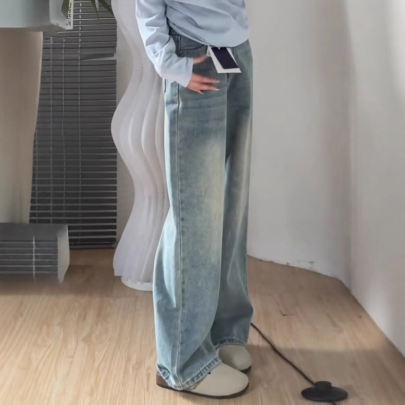 High-Waisted Retro-Colored Wide-Leg Jeans for Women, Spring and Autumn New Style, Loose and Slimming, Petite Straight-Leg Extended Floor-Length Pants High-Waisted Retro-Colored Wide-Leg Jeans for Women, Spring and Autumn New Style, Loose and Slimming, Petite Straight-Leg Extended Floor-Length Pants