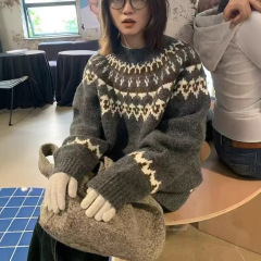 YUNSHU フェアアイルソフトでワックス状のルーズカジュアルセーター女性の秋と冬の怠惰なスタイル肥厚アルパカコントラストカラーセーター