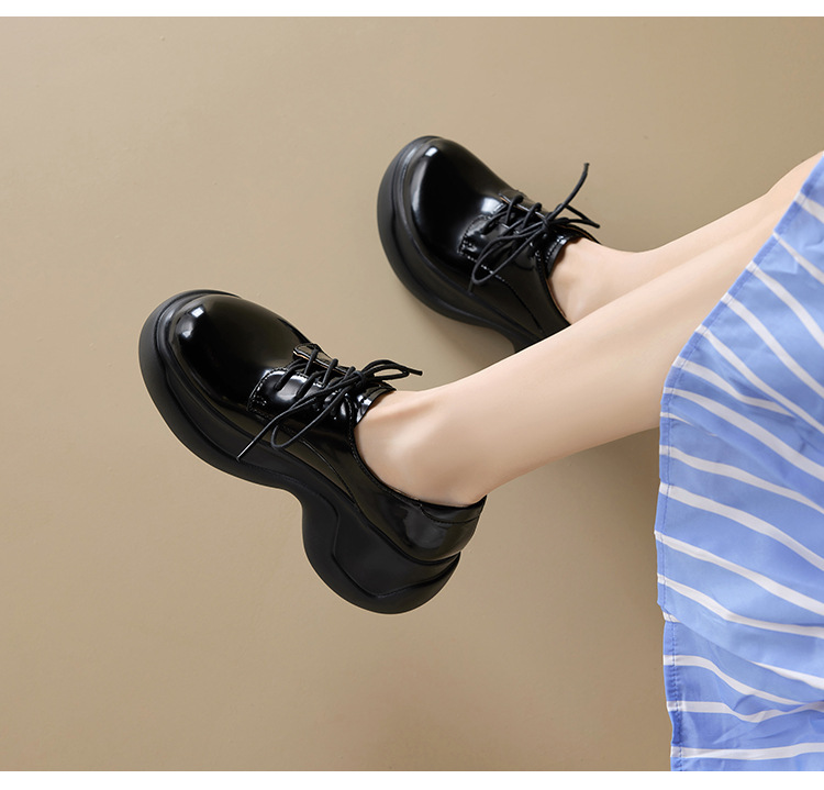 Giày loafer nữ đế xuồng platform cao 8 cm, dây buộc, da thật mùa thu 2025 — màu đen, màu trắng ngà chi tiết 8