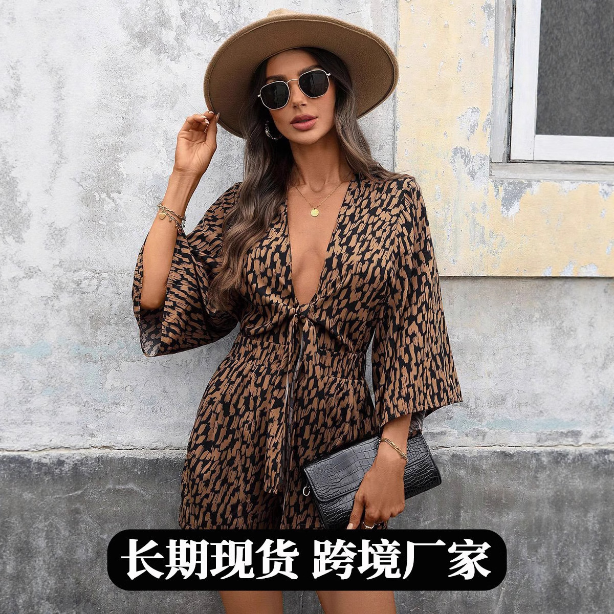 Women's European and American Style High-End Fashion, New Spring Satin Jumpsuit, Loose-Fitting Sexy Printed Jumpsuit for Cross-Border Sales