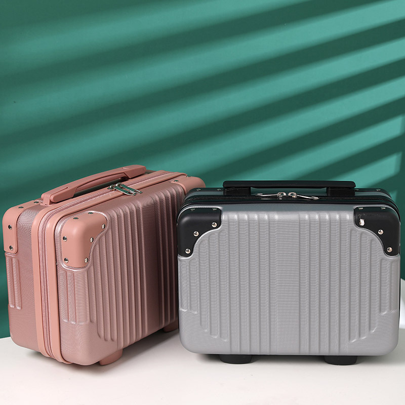 Maleta de rayas verticales retro coreana, estuche de cosméticos, maleta pequeña de 14 pulgadas, caja de almacenamiento portátil, caja de regalo de mano