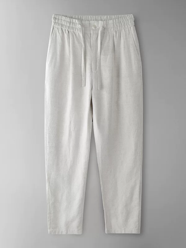Демисезонные брюки, oversize, свободный прямой крой, эластичный пояс, шнурок, хлопок и лён
