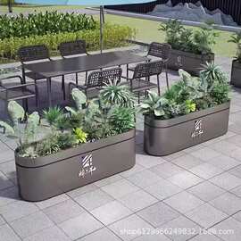 不锈钢花箱铁艺围栏隔断花槽户外庭院种植箱市政树池圆弧花坛组合