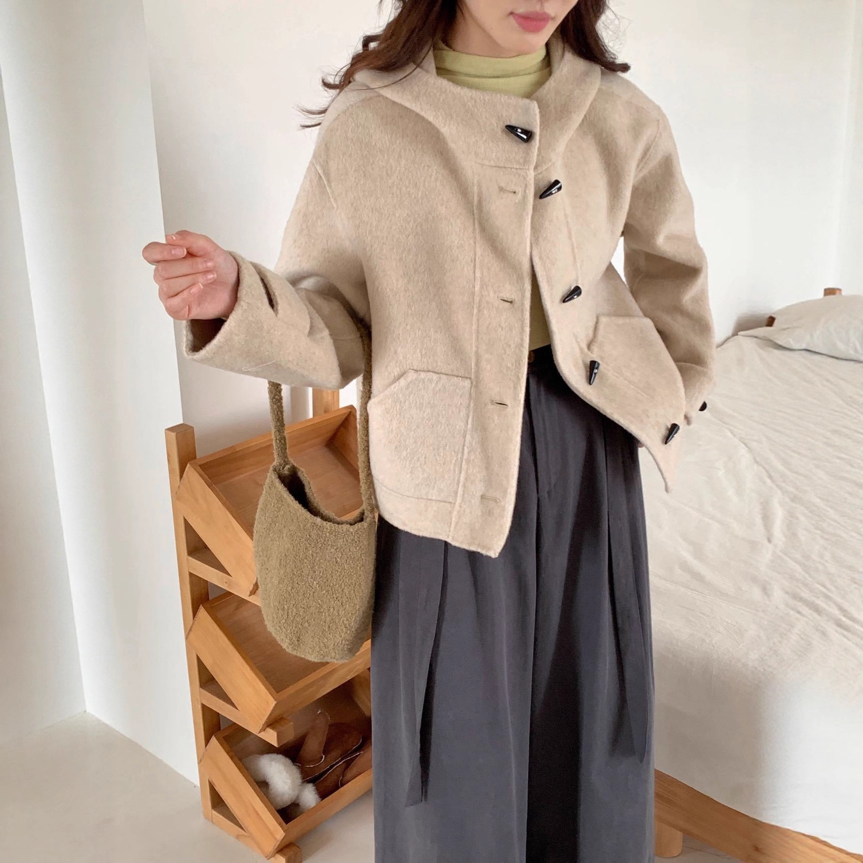 短款开衫2025秋冬新款双面羊绒大衣韩系设计小个子百搭毛呢外套女