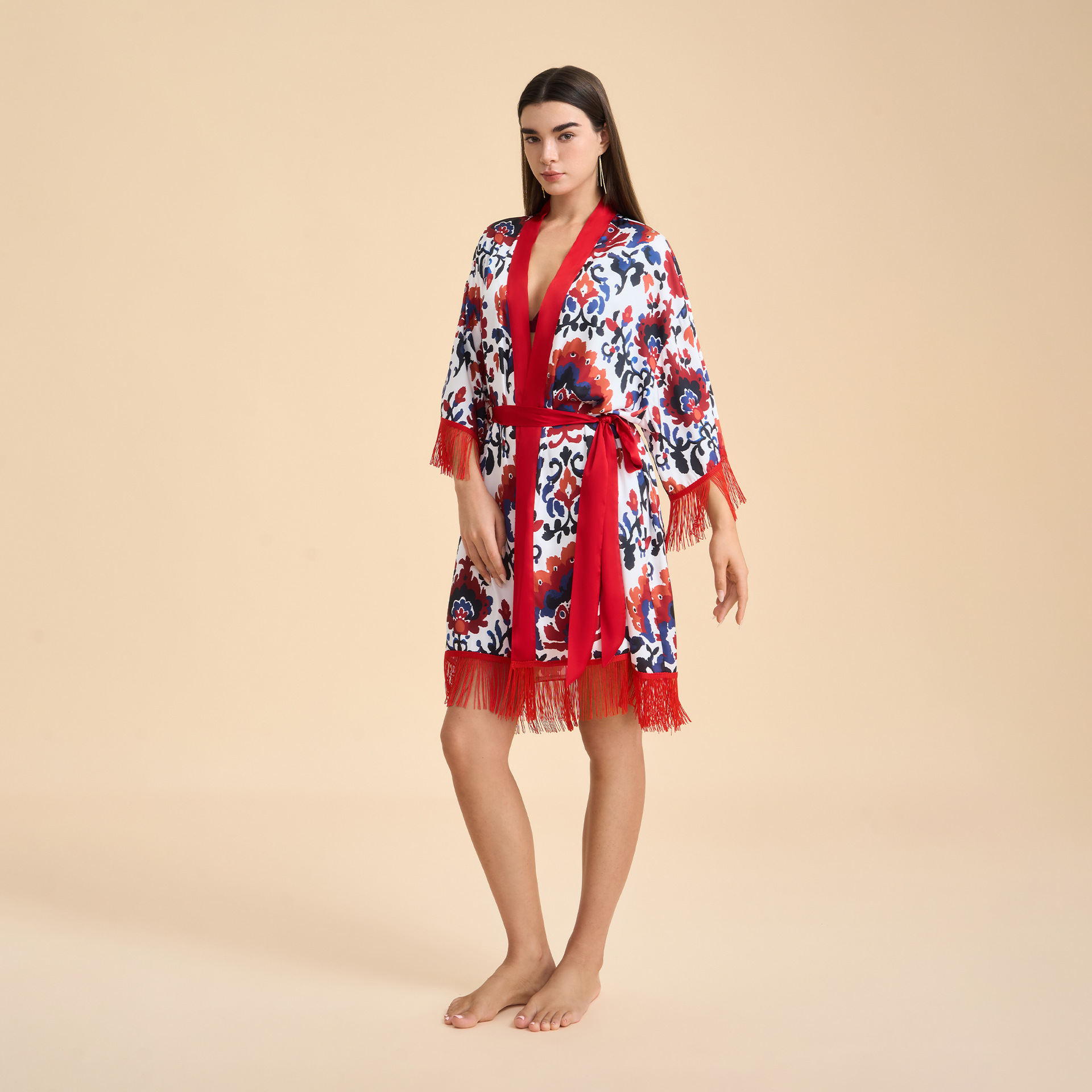 Europa y los Estados Unidos de verano nuevo satén de chiffón impresión de bordillos vestido corto suelto y cómodo vestido de dormir WP3956